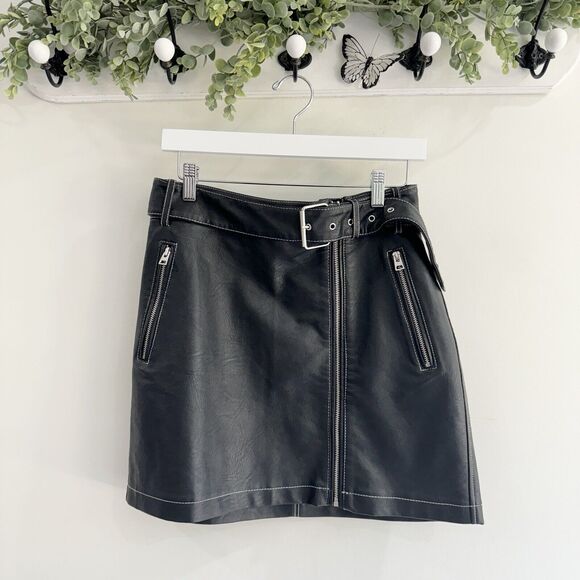 Topshop Dresses & Skirts - Topshop Black Faux Leather Mini Skirt Grunge Size 8